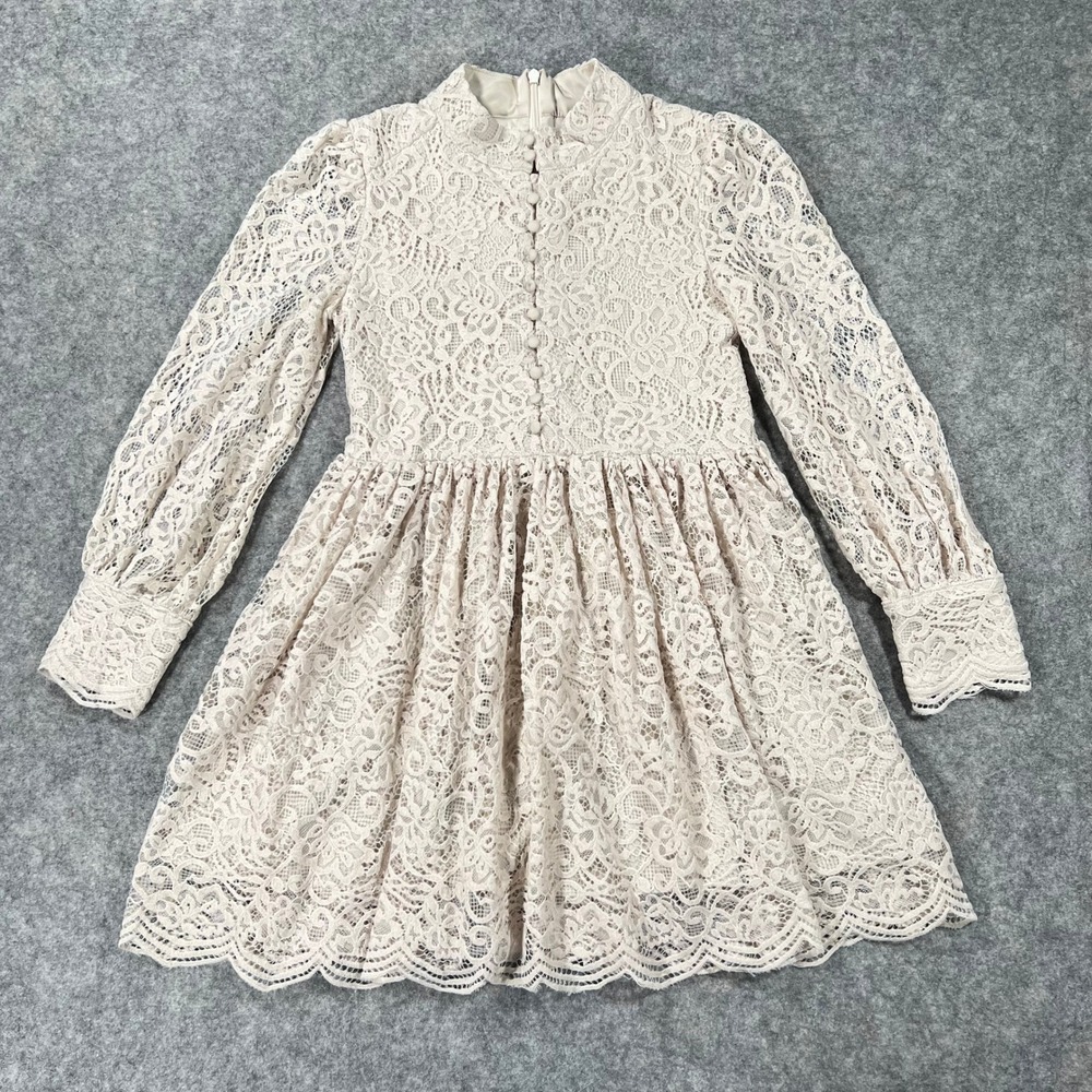 Bardot Junior Dress Girls 10 Cream Lace Floral Long Sleeve Special Occasion